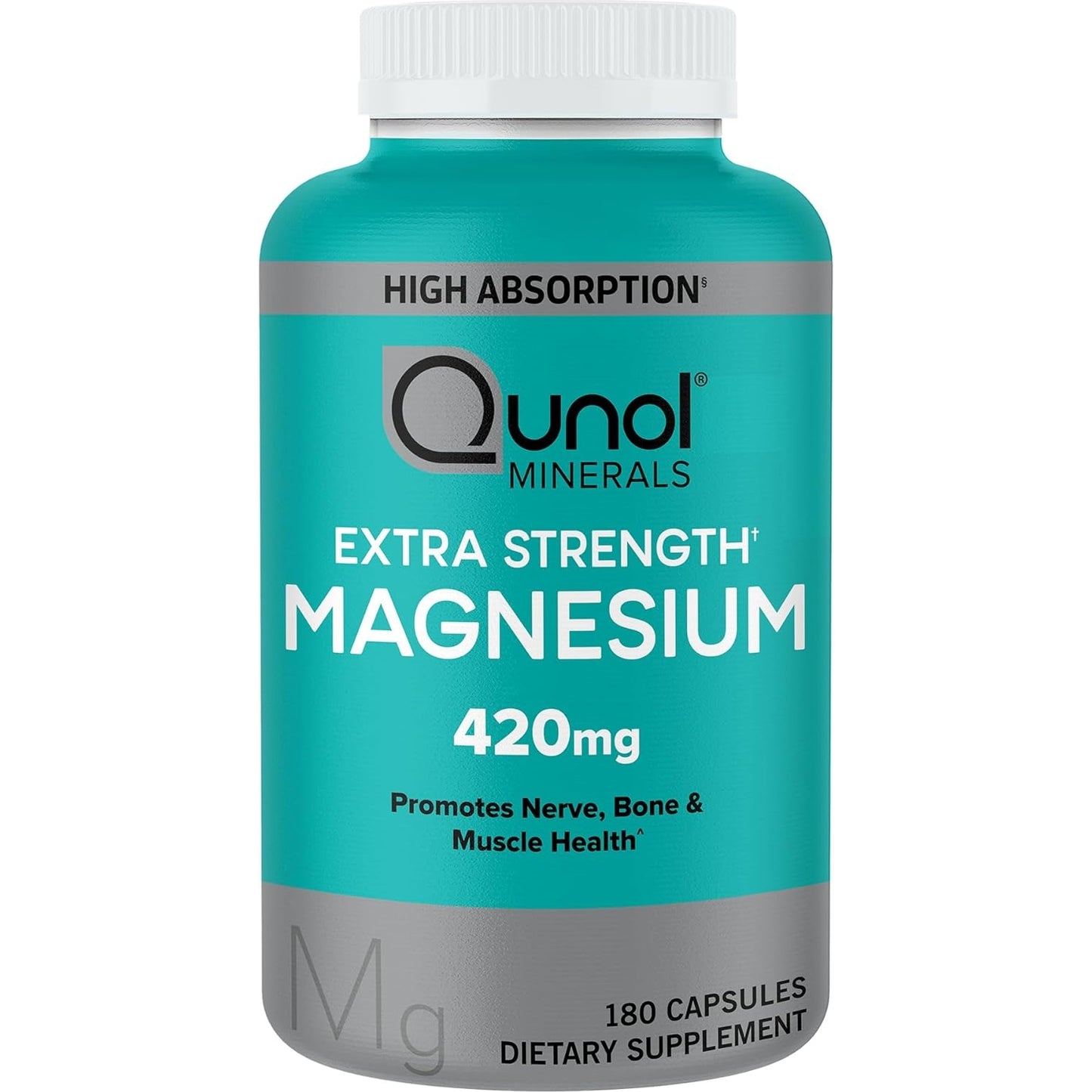 Qunol Magnesium Capsules 420mg, 100% DV, High Absorption Magnesium Supplement, Extra Strength, Bone and Muscle Health Supplement, 180 Count - Medaid International
