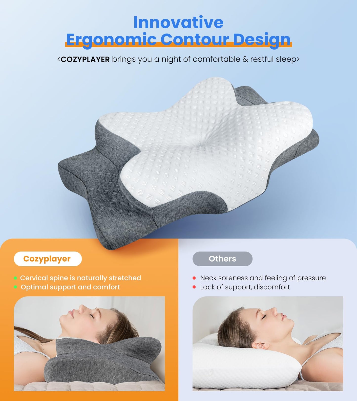 Ultra Pain Relief Cooling Pillow for Neck Support, Adjustable Cervical Neck Pillow Cozy Sleeping, Odorless Ergonomic Contour Memory Foam Pillows, Orthopedic Bed Pillow for Side Back Stomach Sleeper - Medaid International