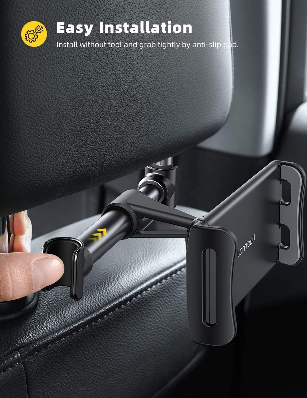 Lamicall Car Headrest Mount, Tablet Headrest Holder - Stand Cradle Compatible with iPad Pro Air Mini, Galaxy Tabs, Other 4.7-10.5" Cellphones and Tablets - Black - Medaid International