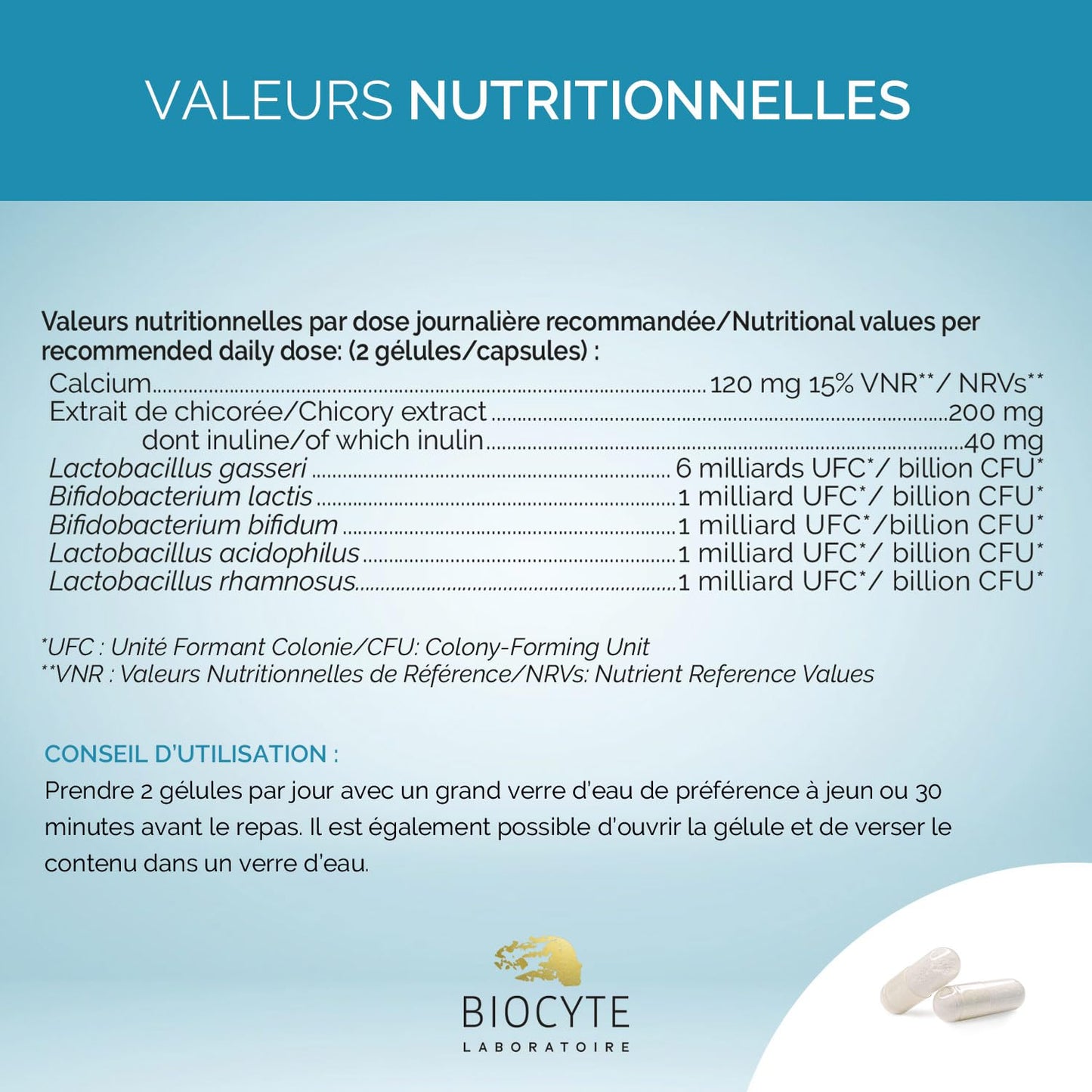 BIOCYTE Le Ventre Plat - Complément Alimentaire Minceur Double Action - Favorise la digestion, Equilibre Flore Intestinale - Probiotiques 5 souches - 30 gélules - Programme de 15 Jours - Végétarien - Medaid International