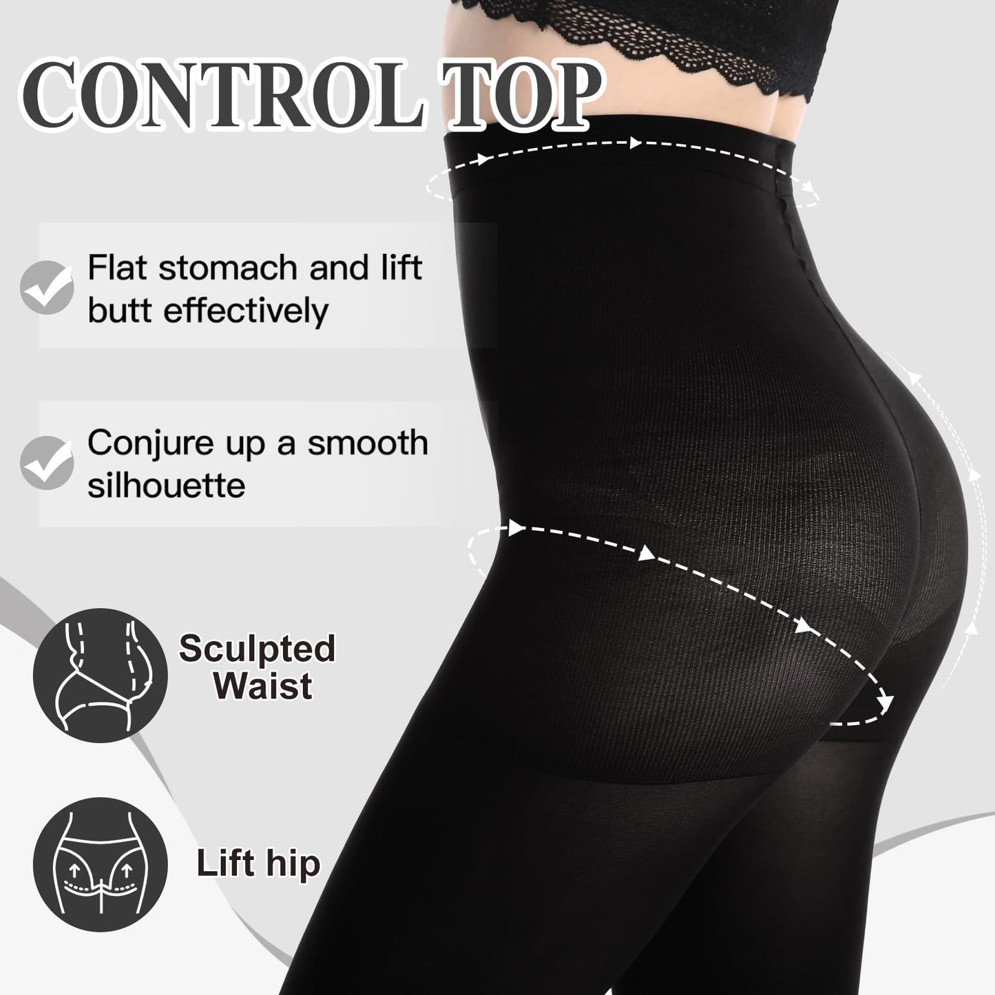 MANZI Women's 6 Pairs Opaque Control-Top Tights with Comfort Stretch 70 Denier Small - Medaid International