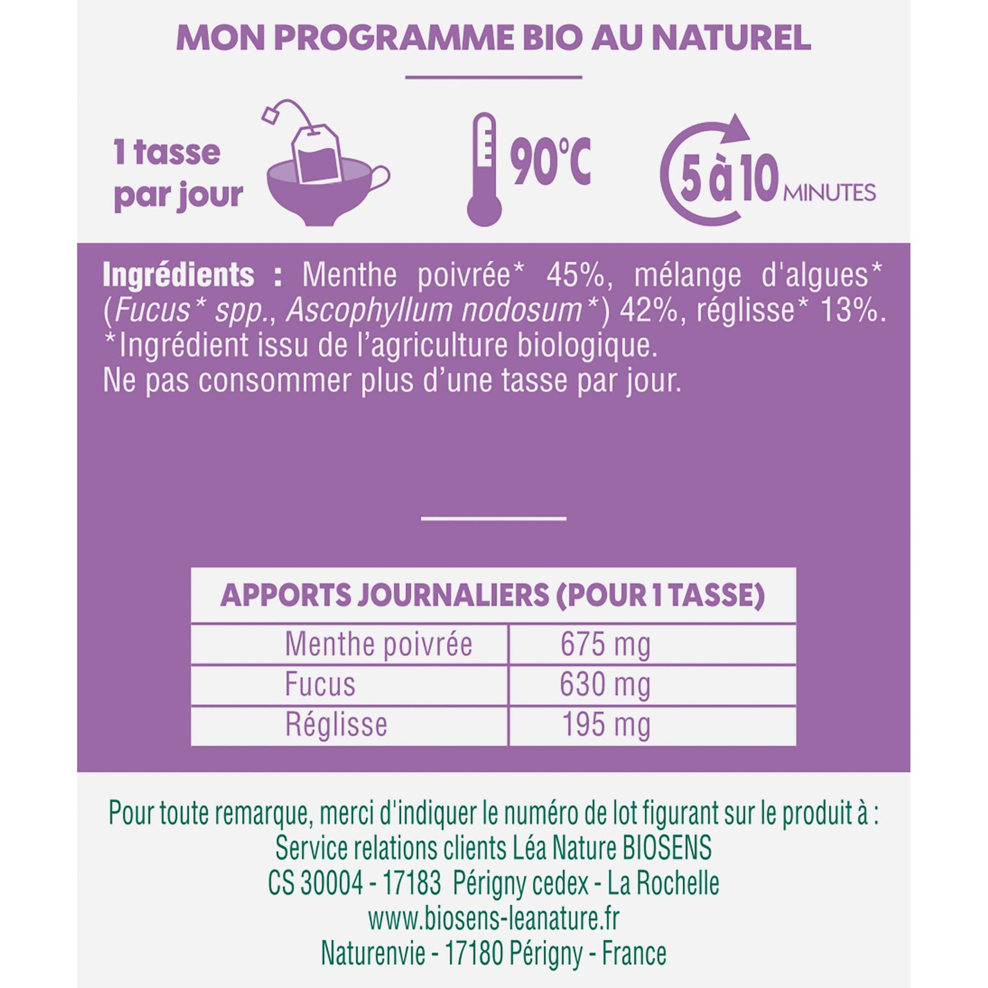 Biosens - Infusion Elimination Ventre plat - Menthe, Fucus et Réglisse - Certifié Bio AB - Fabriqué en France - 20 sachets - Medaid International