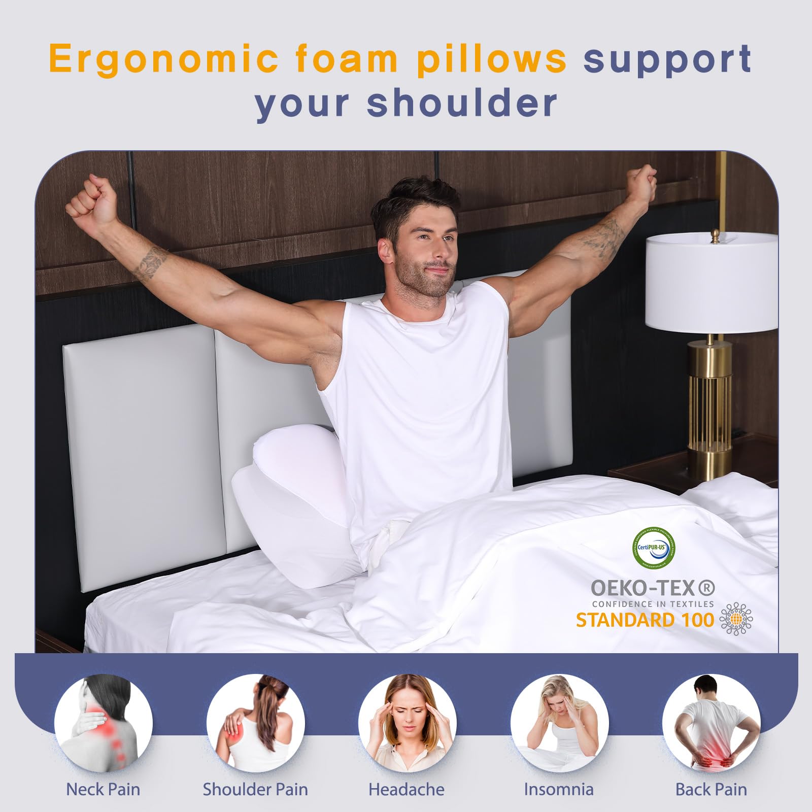 Dual-Height Cervical Neck Pillow for Pain Relief, Memory Foam Pillows with Cooling Tech -3D Ergonomic Support, Cooling Cover, for Side/Back/Stomach Sleeper Pillow, Minimalist Style - White - Medaid International