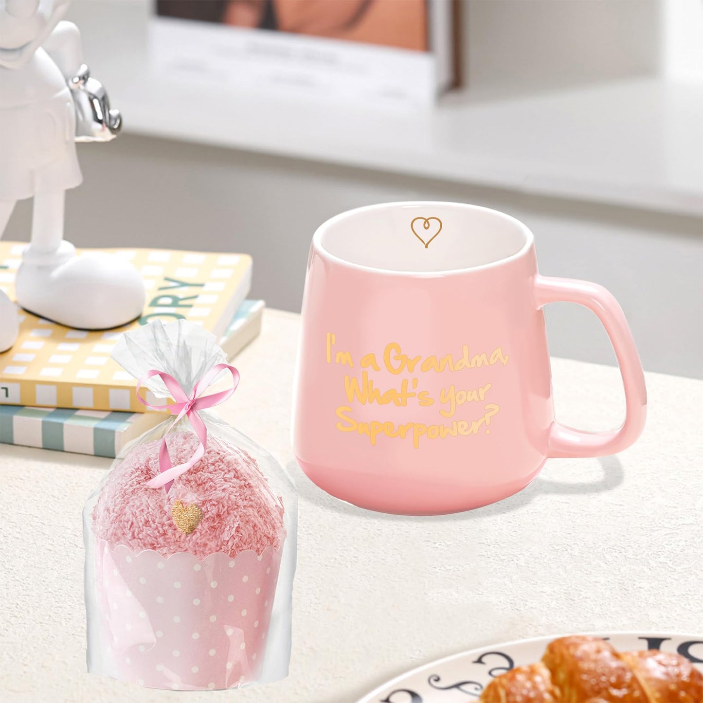 Yalucky Pink Ceramic Coffee Mug, 12 oz, 'I'm a Grandma What's Your Superpower', Includes Fuzzy Socks, Perfect for Grandma Gifts: Birthday, Mother's Day, Christmas - Medaid International