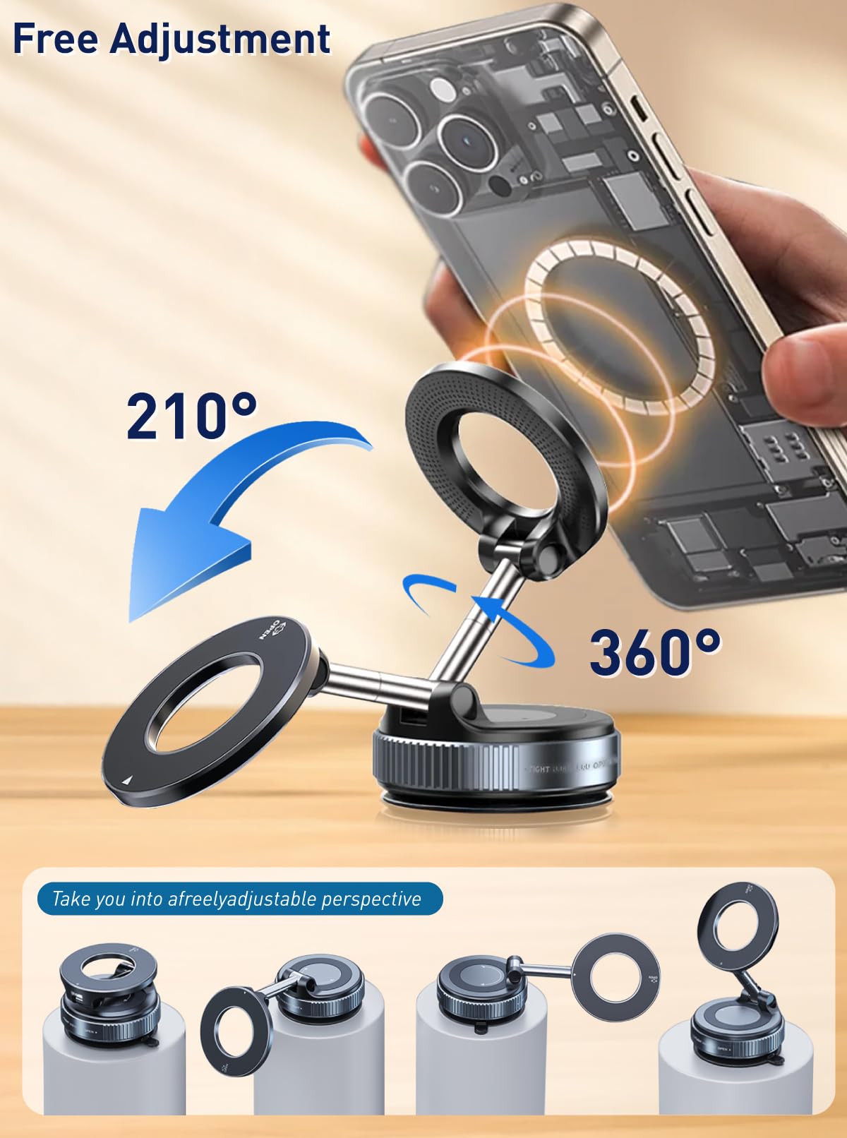 E EAKSON Magnetic Suction Cup Phone Mount for Magsafe, 360° Adjustable Magnetic Car Phone Holder, Pocket Size Foldable Car Mount, Cell Phone Holders for Your Car for iPhone 17 16 15 14 13 12 Series - Medaid International