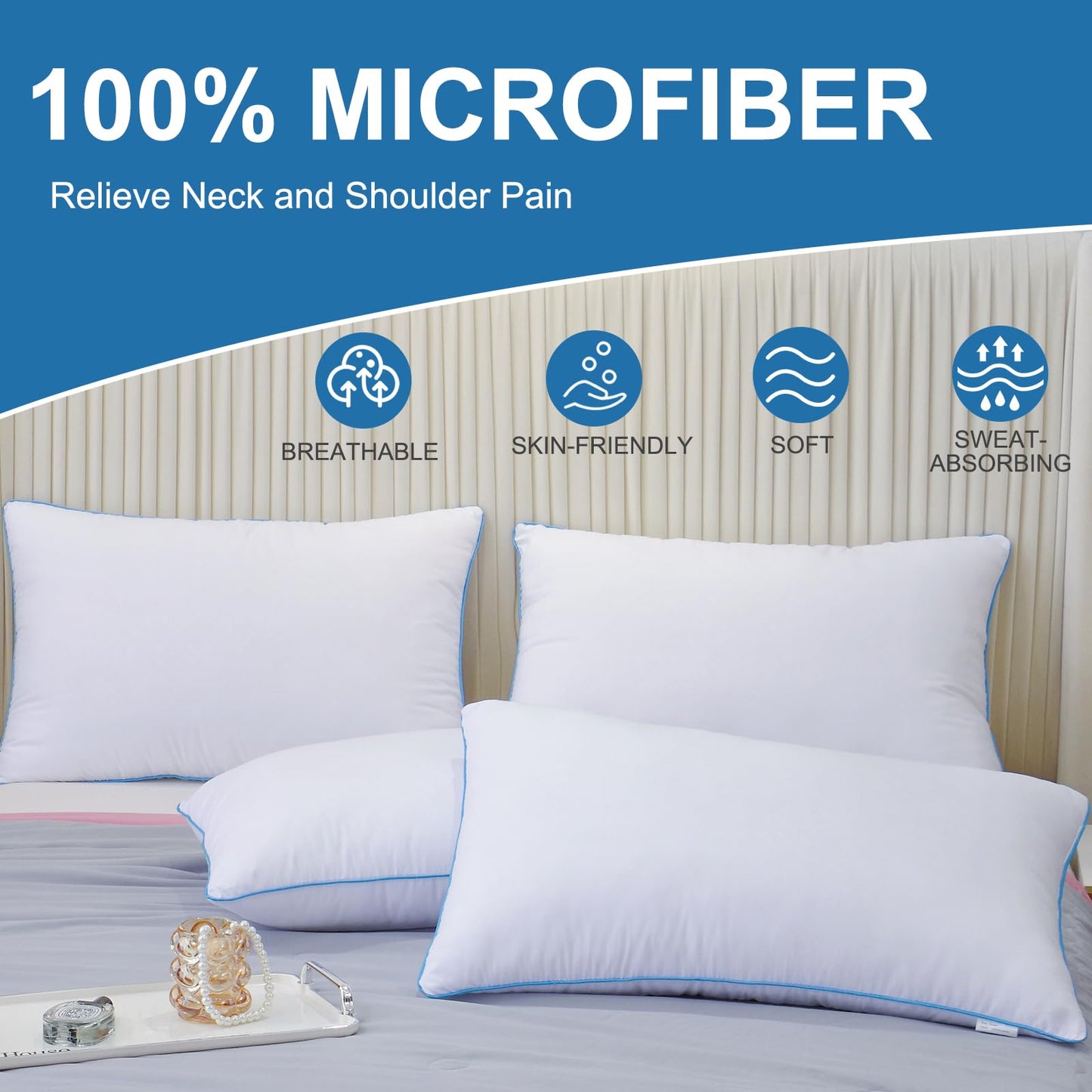 Uniqwamer Bed Pillows for Sleeping 4 Pack - Luxury Hotel Quality Pillows Standard Size Set of 4 - Cooling Pillows with Premium Plush Soft Down Alternative Fill for Back Side Sleepers - Medaid International