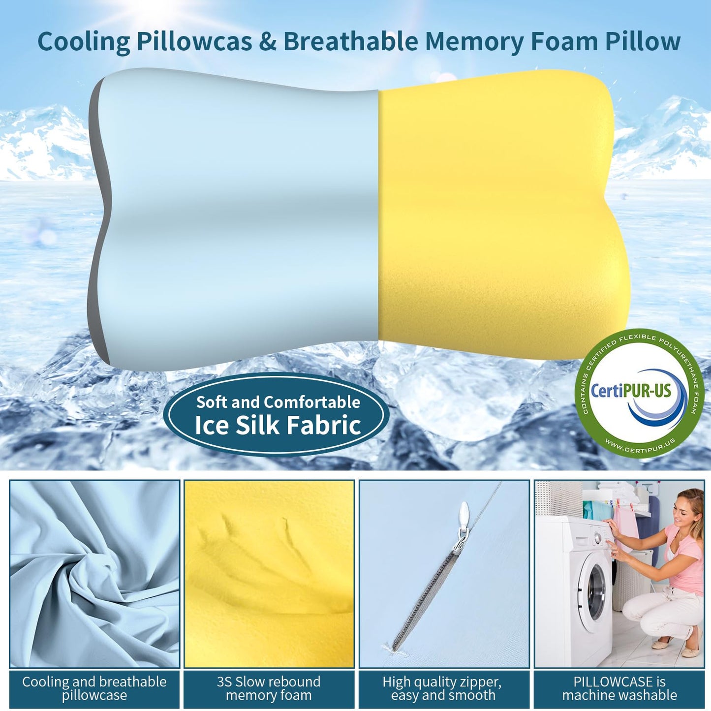 Cervical Neck Pillow, Contour Memory Foam Pillows for Neck Pain Relief, Ergonomic Pillow for Sleeping, Orthopedic Bed Pillow Neck Support Pillow for Side Back Stomach Sleepers with Cooling Pillowcase - Medaid International