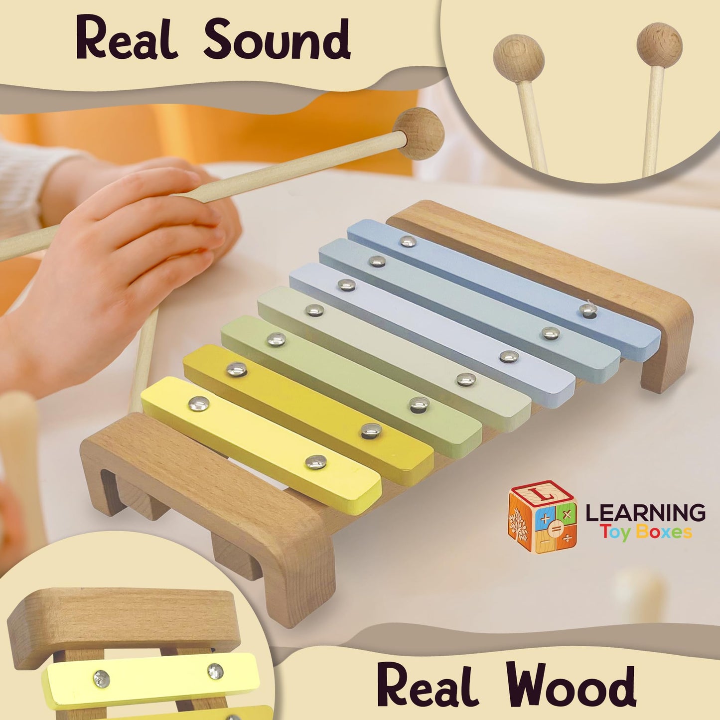 Natural Wood Baby Toys - Musical Toys for Toddlers 1-3: Toddler Musical Instruments Set of 5 in 1, with a Tambourine, Egg Shaker, Castanet, Maracas and Xylophone for Kids at All Ages - Medaid International