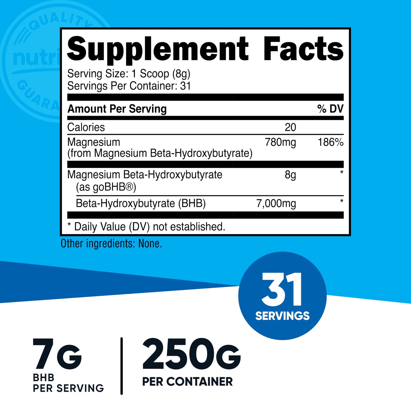 Nutricost Magnesium BHB Salts (250 Grams, Unflavored) - Exogenous Ketone Supplement, 6.5g Beta-Hydroxybutyrate Per Serving - Medaid International