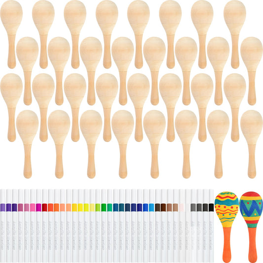 NEBURORA 6Pcs DIY Mini Unfinished Wooden Maracas with 6Pcs Multicolor Pens Fiesta Mexican Maracas Favors Cinco De Mayo Party Supplies Decorations - Medaid International
