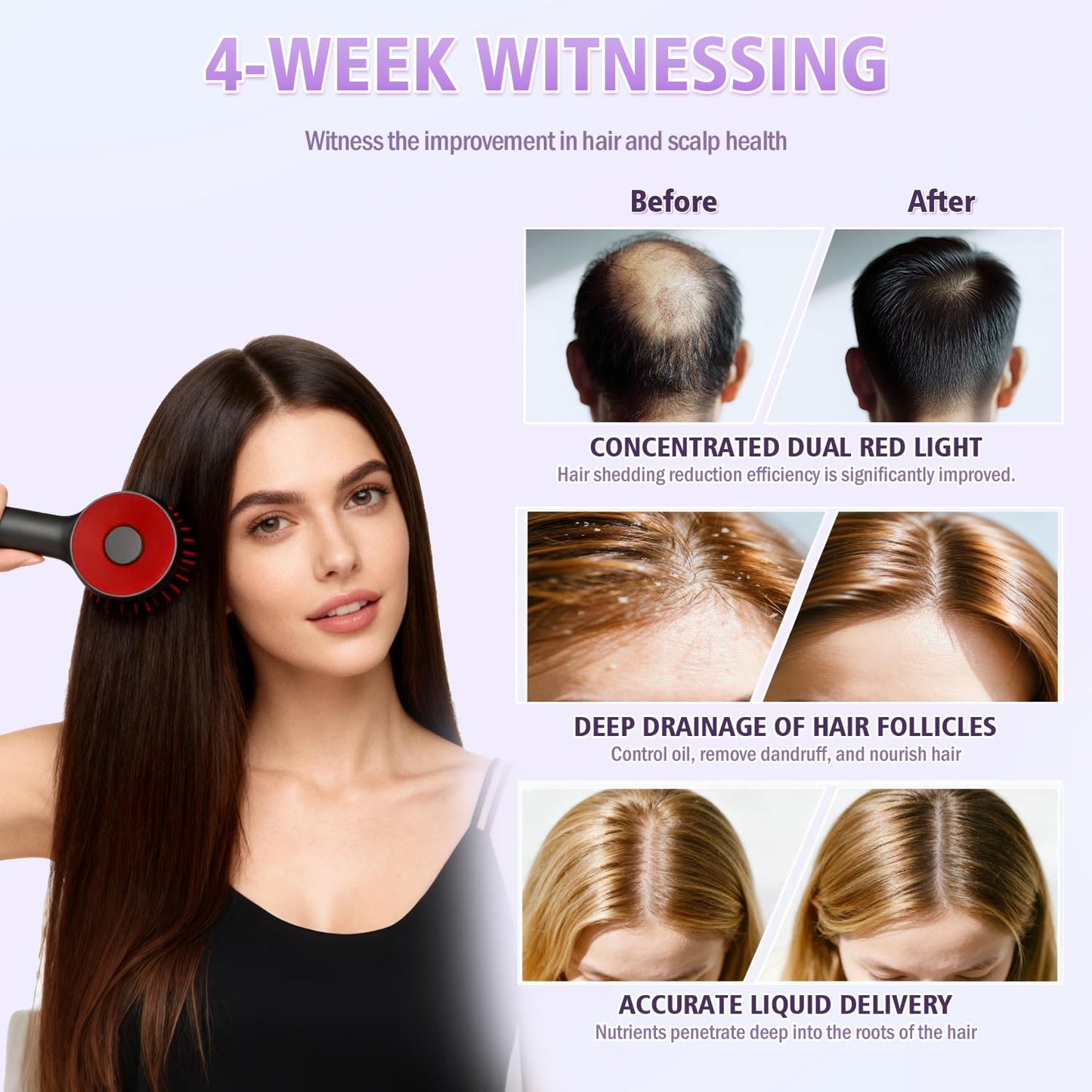 Electric Scalp Massager, 3-in-1 Hair Oil Applicator & IPX7 Waterproof Scalp Brush, Cordless, Portable Head Massager for Home & Travel, Red - Medaid International