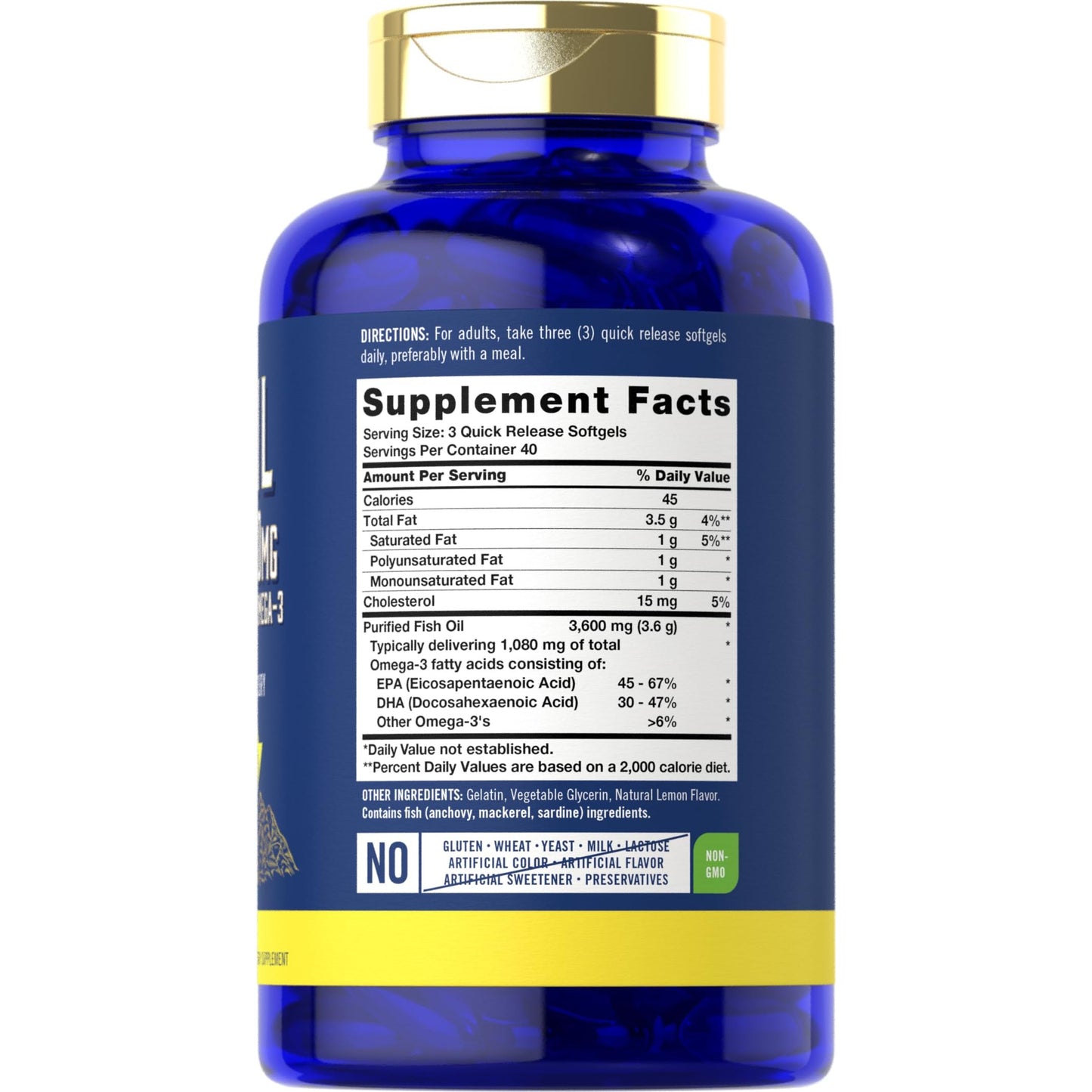 Carlyle Fish Oil 3600mg | 1080mg Omega 3 | 120 Count | Non-GMO and Gluten Free Supplement - Medaid International