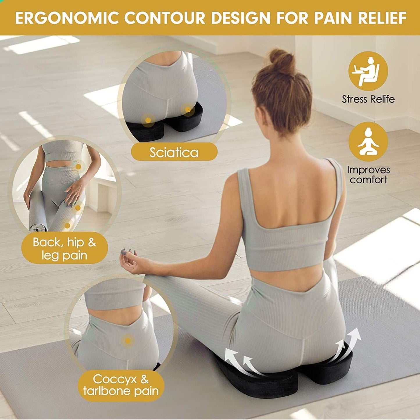 Back & Seat Cushions, Lumbar Support Pillow with Adjustable Strap-Chair, Cushions for Sciatica Pain Relief with Washable Cover, Orthopedic Seat Cushion and Lumbar Support Pillow for Office Chair - Medaid International