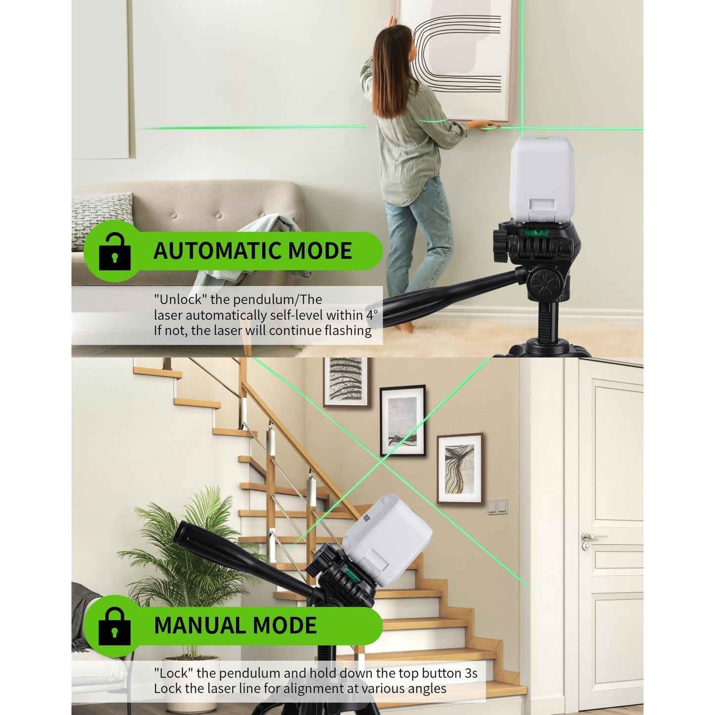 Firecore 82Ft Self Leveling Laser Level, Green Cross Line Laser Leveler Tool with Brightness Adjustment, Accurate Lazer Level for Picture Hanging Home Decoration,Battery Carry Pouch Included - Medaid International