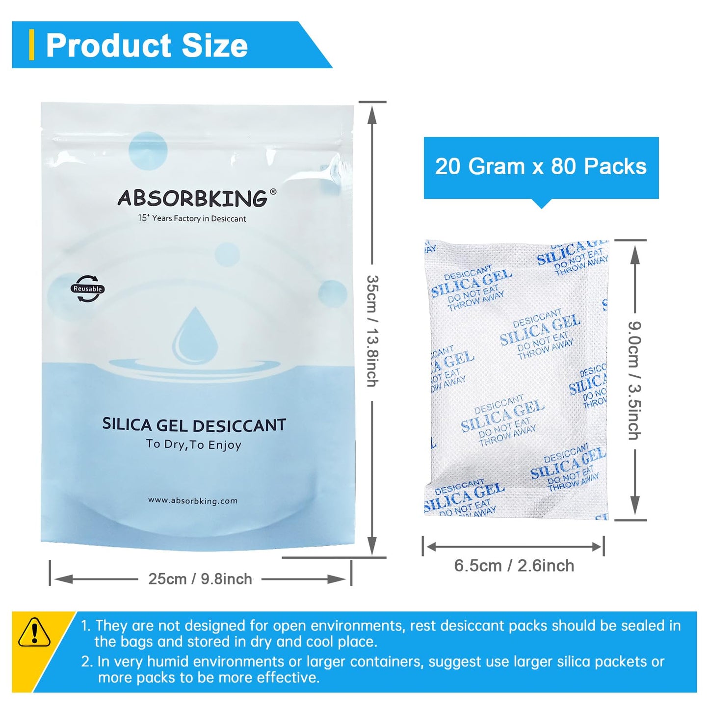 Silica Gel Packs - 80Pcs 20Gram Moisture Absorbers, Premium Transparent Desiccant for Storage, Silica Gel Desiccant Packets Food Safe for Moisture - Medaid International