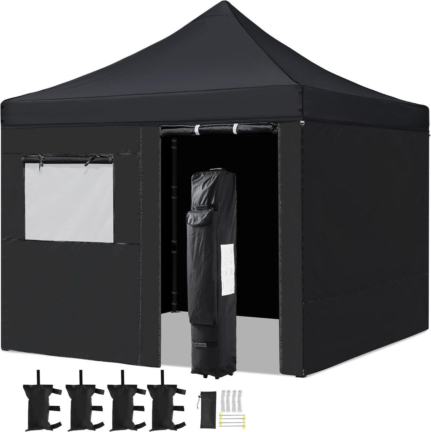 Yaheetech 10x10 Pop Up Commercial Canopy Tent with 4 Removable Sidewalls, Sandbags, Stakes & Ropes, Waterproof Instant Canopies for Wedding Party Commercial Event Pavilion, Black - Medaid International