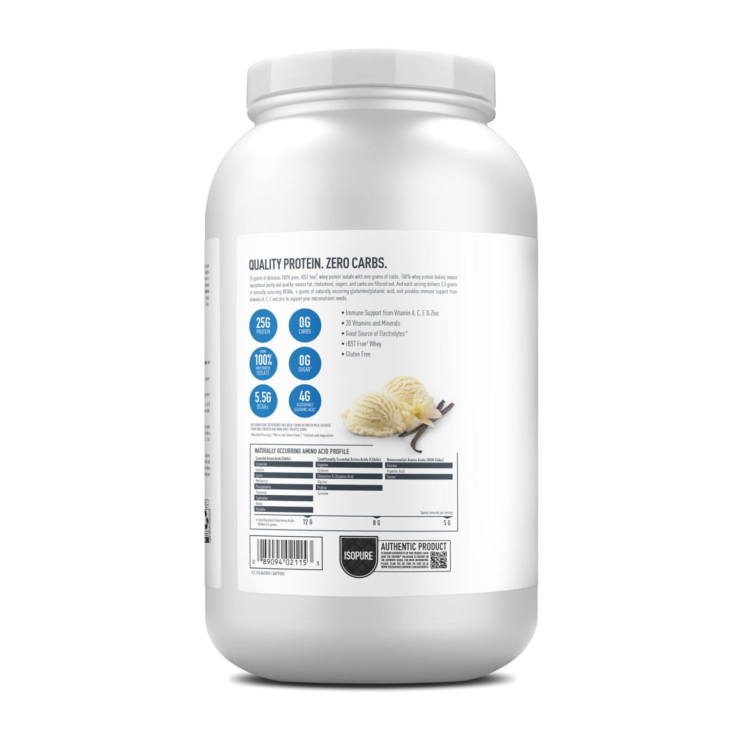 Isopure Zero Carb 100% Pure Whey Isolate Protein Powder, Lactose Free, Gluten Free, With Vitamins, Creamy Vanilla, 25g Protein Per Serving, 3 Lbs, 44 Servings (Packaging May Vary) - Medaid International