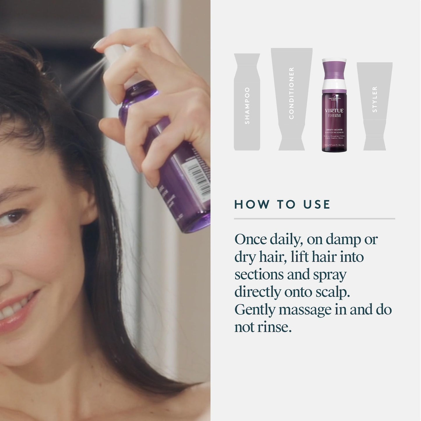 Virtue Flourish Hair Thinning Density Booster Spray Treatment, Hair Growth Product Thickens Hair, Sulfate Free, Color Safe - Medaid International
