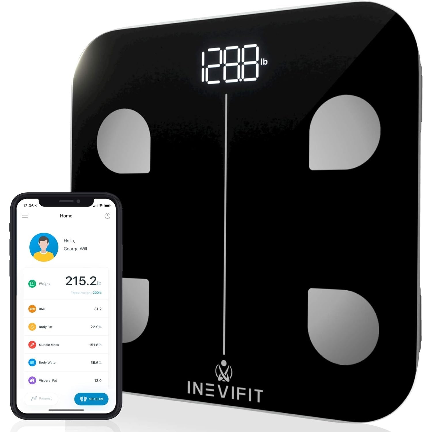 INEVIFIT Smart Body Fat Scale, BMI Highly Accurate Bluetooth Digital Bathroom Body Composition Analyzer. Measures Body Fat, Water, Muscle, Bone Mass & More for Unlimited Users - Medaid