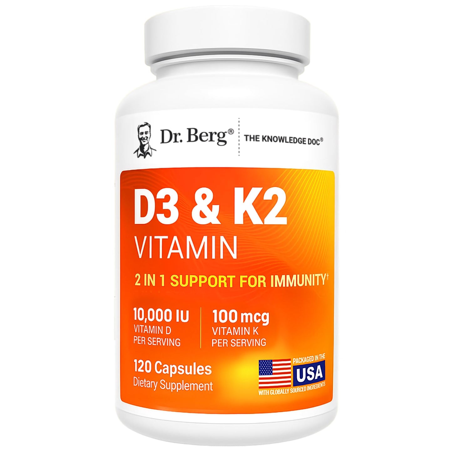 Dr. Berg Maximum Strength 7-in-1 Vitamin D3 K2 10,000 IU | Naturally Derived D3 | 4X Lab-Tested & Verified | High Absorption Formula | K2 D3 Vitamin Supplement - 120 Capsules - Medaid International