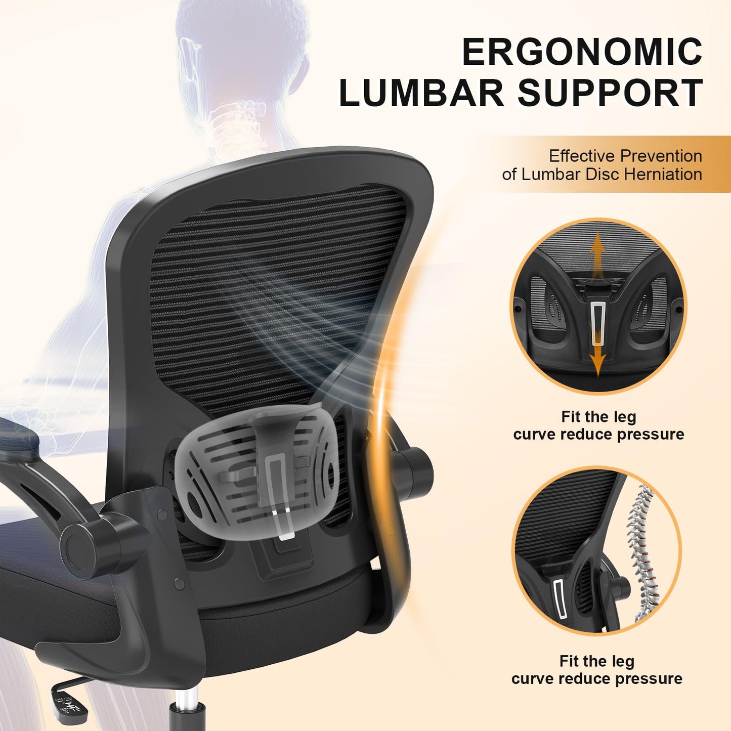 Office Chair, Ergonomic Desk Chairs 330LBS Capacity High Back Mesh Computer Chair with Flip-up Armrests, Comfy Work Chair with Adjustable Lumbar Support, Rolling Chair - Medaid International