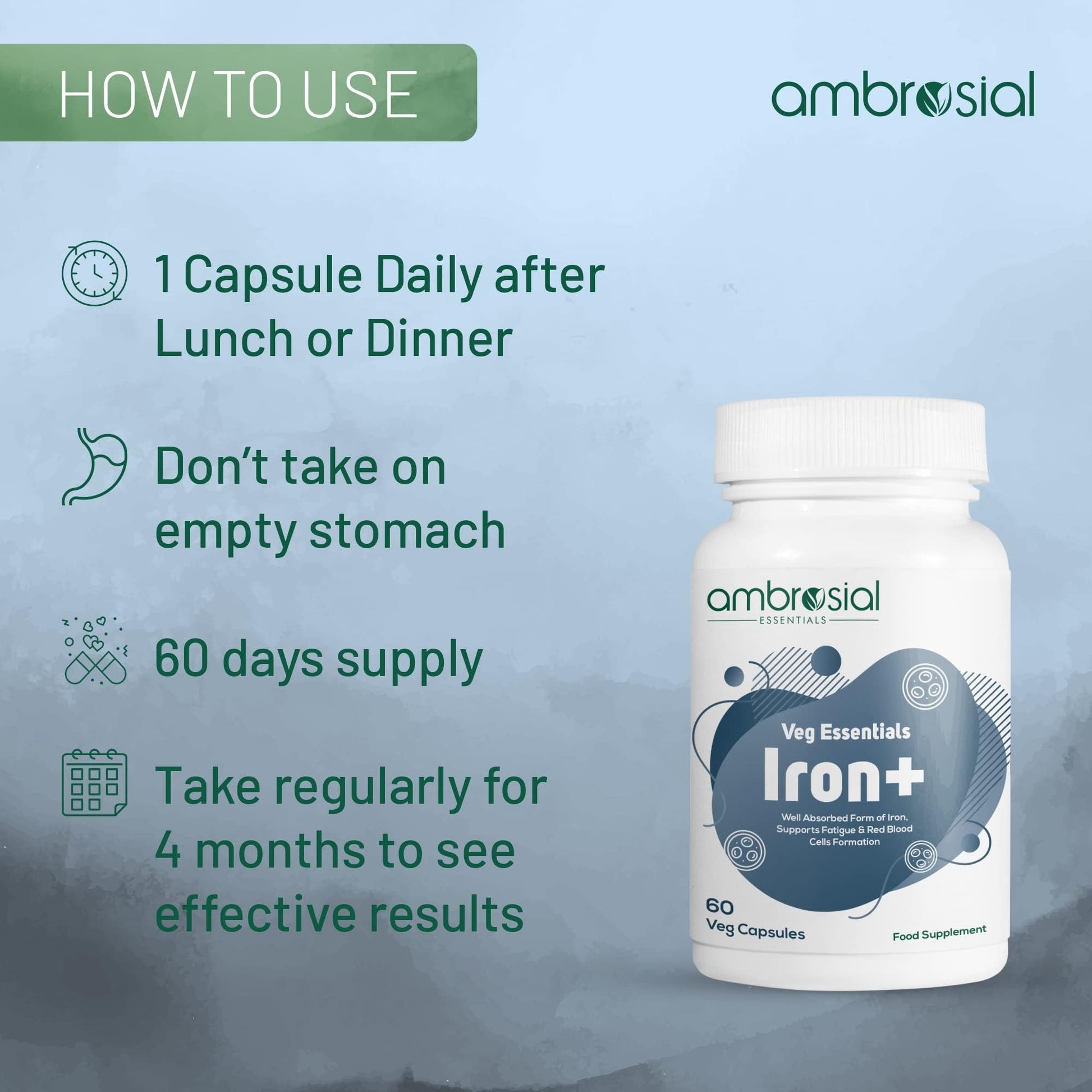 Ambrosial Iron+ 25mg Pack of 2-120 Capsules - Medaid International