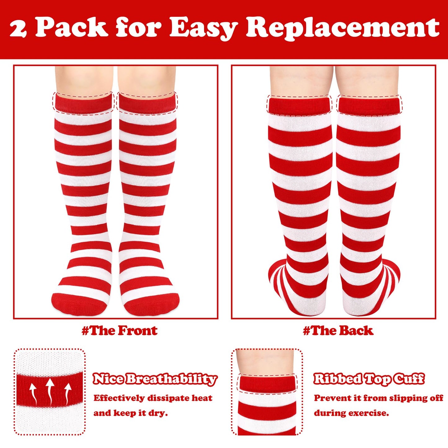 Kids Christmas Socks for Kids Red and White Striped Socks Toddler Christmas Sock Girls Long Sock Halloween Accessories - Medaid International