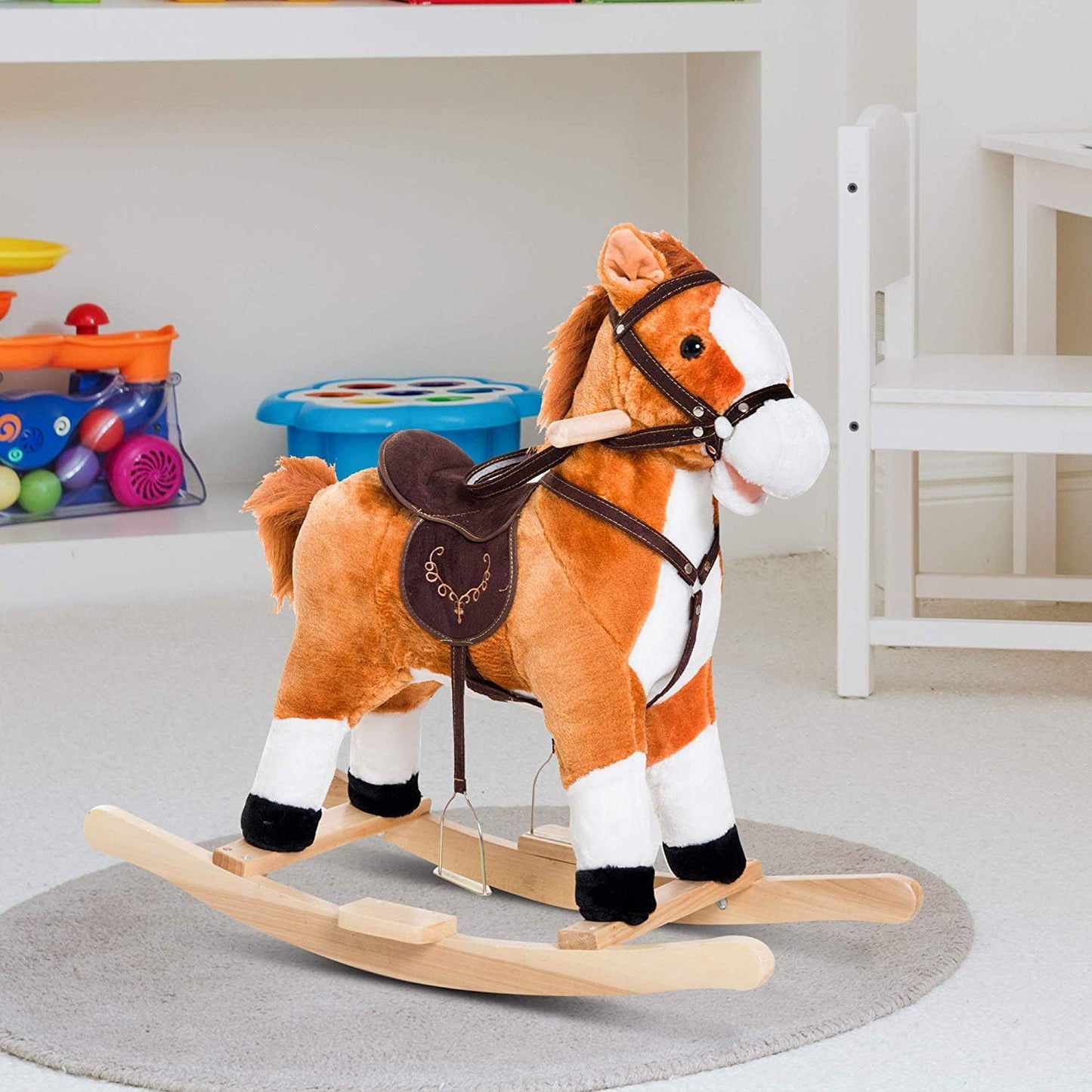 Children’s Wooden Rocking Horse with Wheels (Small) - Classic Handcrafted Ride-On Toy for Toddlers - Medaid International