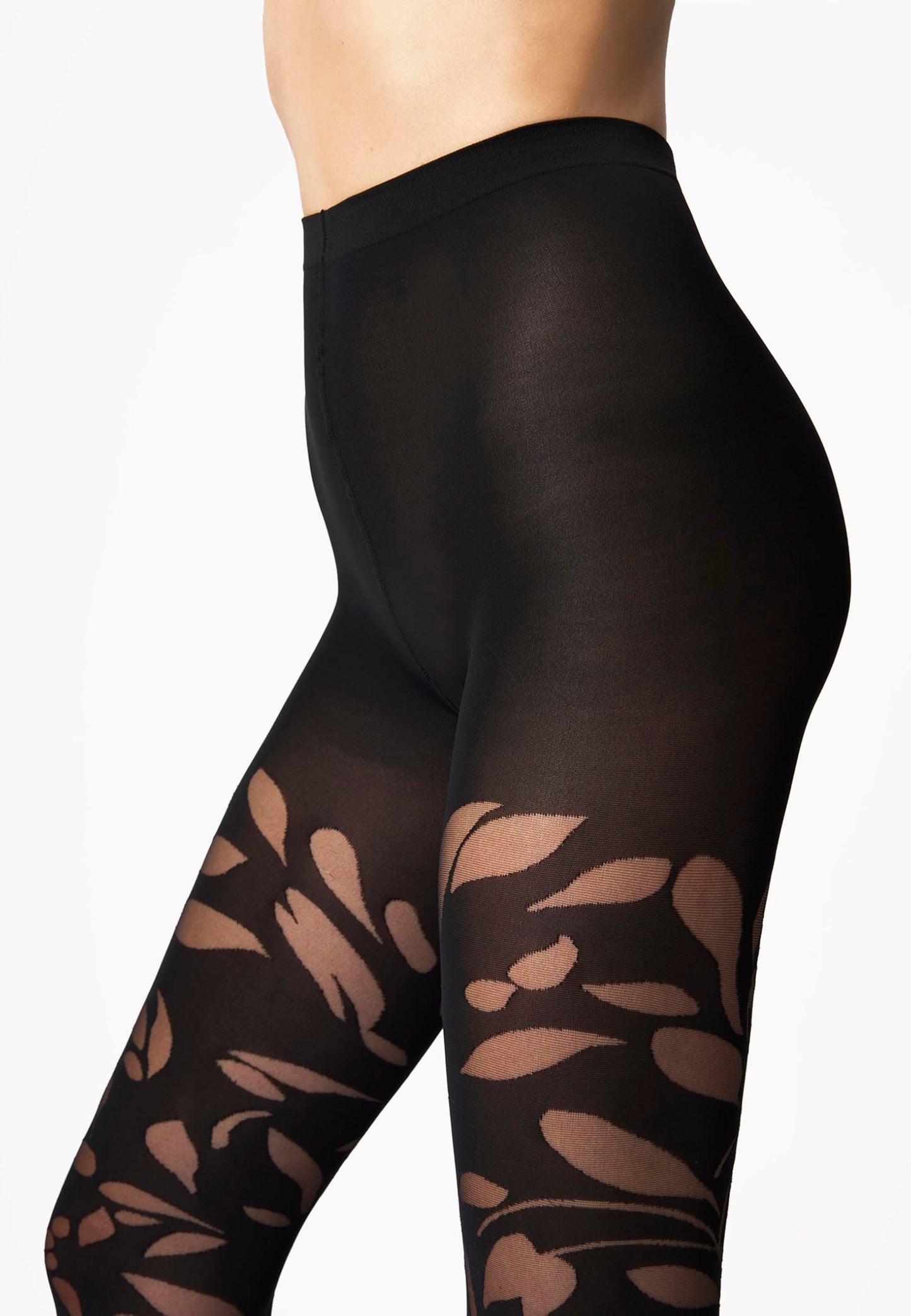 Wolford Floral Tights for Women 40 Den Sheer-Opaque Pantyhose Ornamental Stay-Up Effect Floral Pattern Matt Finish Black/Black Small - Medaid International