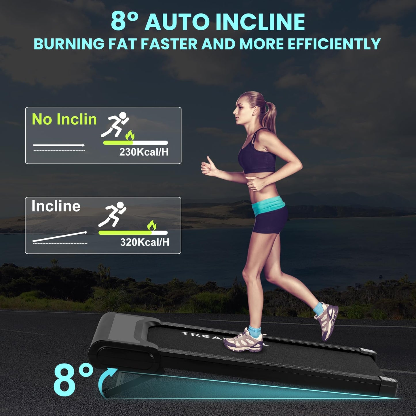 Walking Pad Treadmill with Auto Incline, Under Desk Treadmills, 2 in 1 Portable Walking Treadmill for Walking Running, 2.5HP Low Noise Treadmill with Remote Control and LED Display, Black - Medaid International