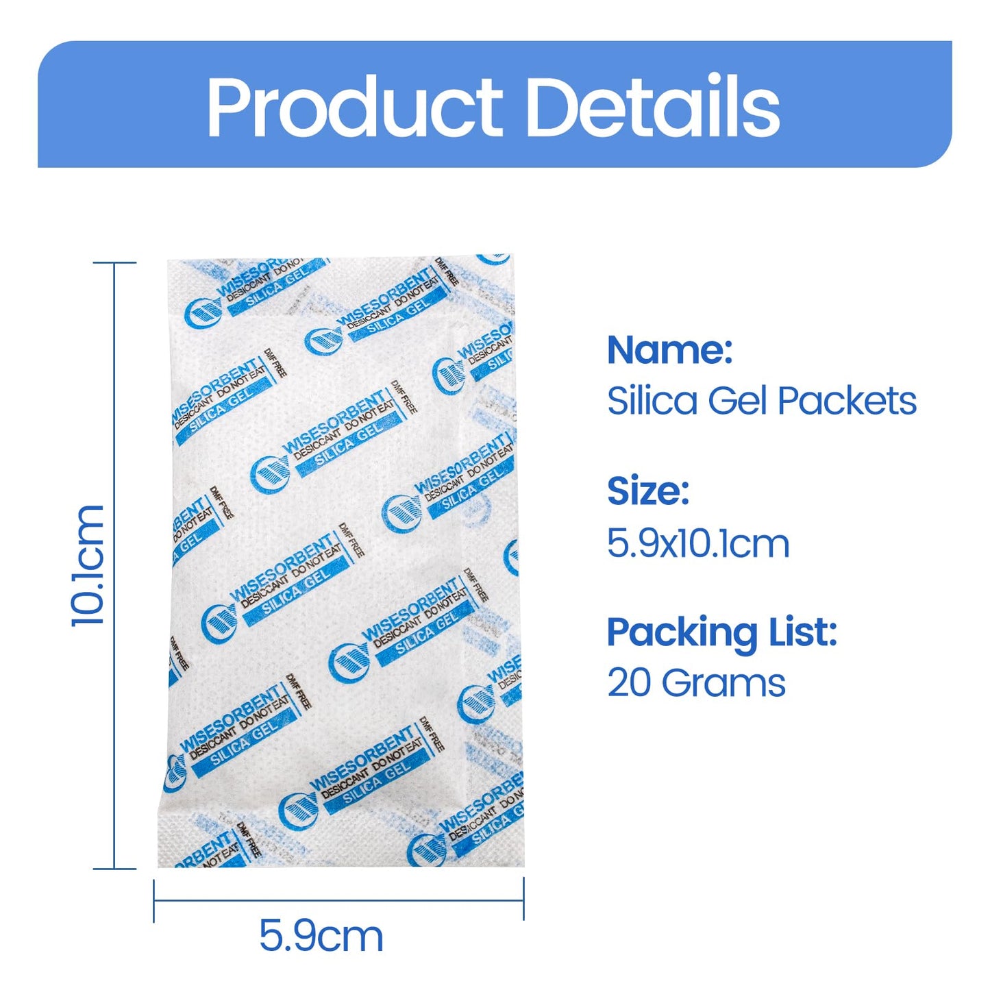 Wisesorb Silica Gel Packets, 20 Gram 15 Packs Dessicant Packets for Storage, Pure and Safe Silica Gel Desiccant Packs, Humidity Packs - Medaid International