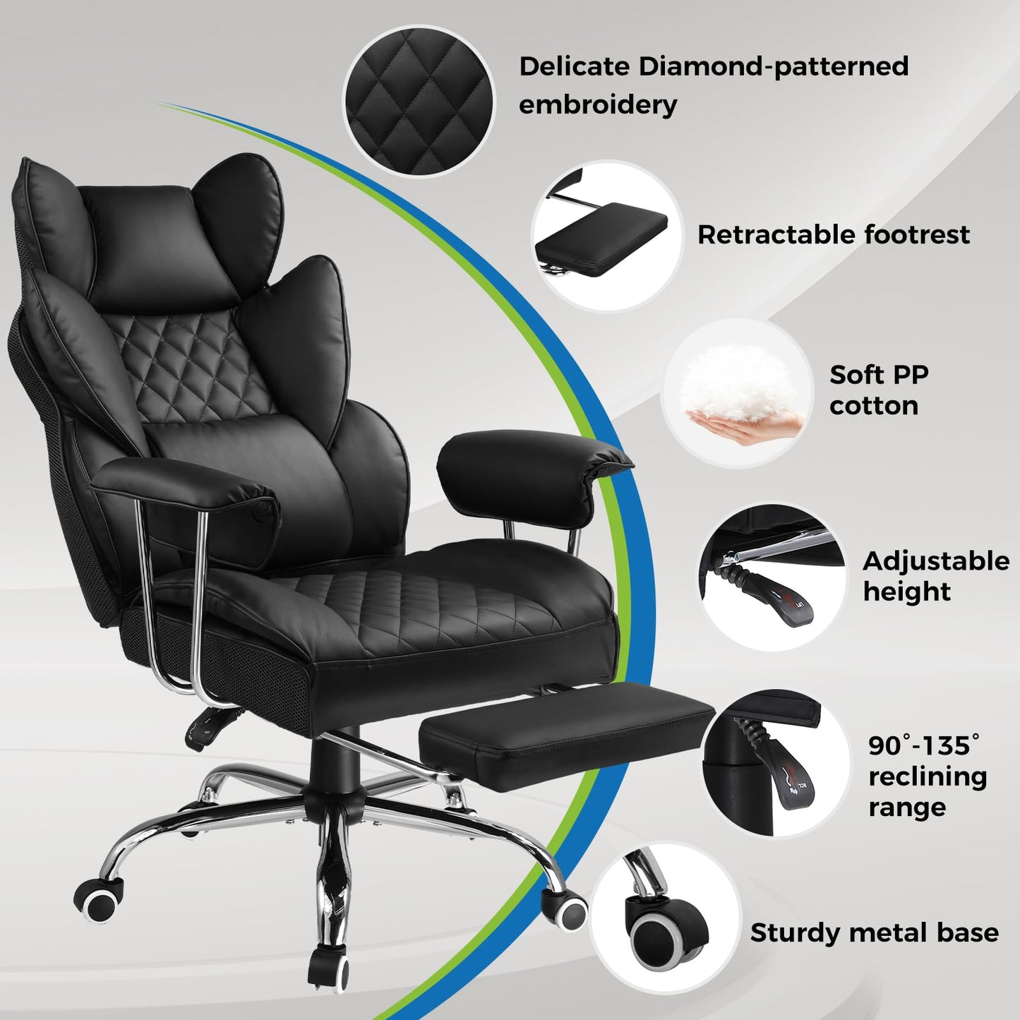GTRACING Gaming Chair,Office Chair with Pocket Spring Lumbar Support, Ergonomic Comfortable Wide Office Desk Computer Chair with Outward Fixed Soft Armrests and Footrest (PU Leather, Black) - Medaid International