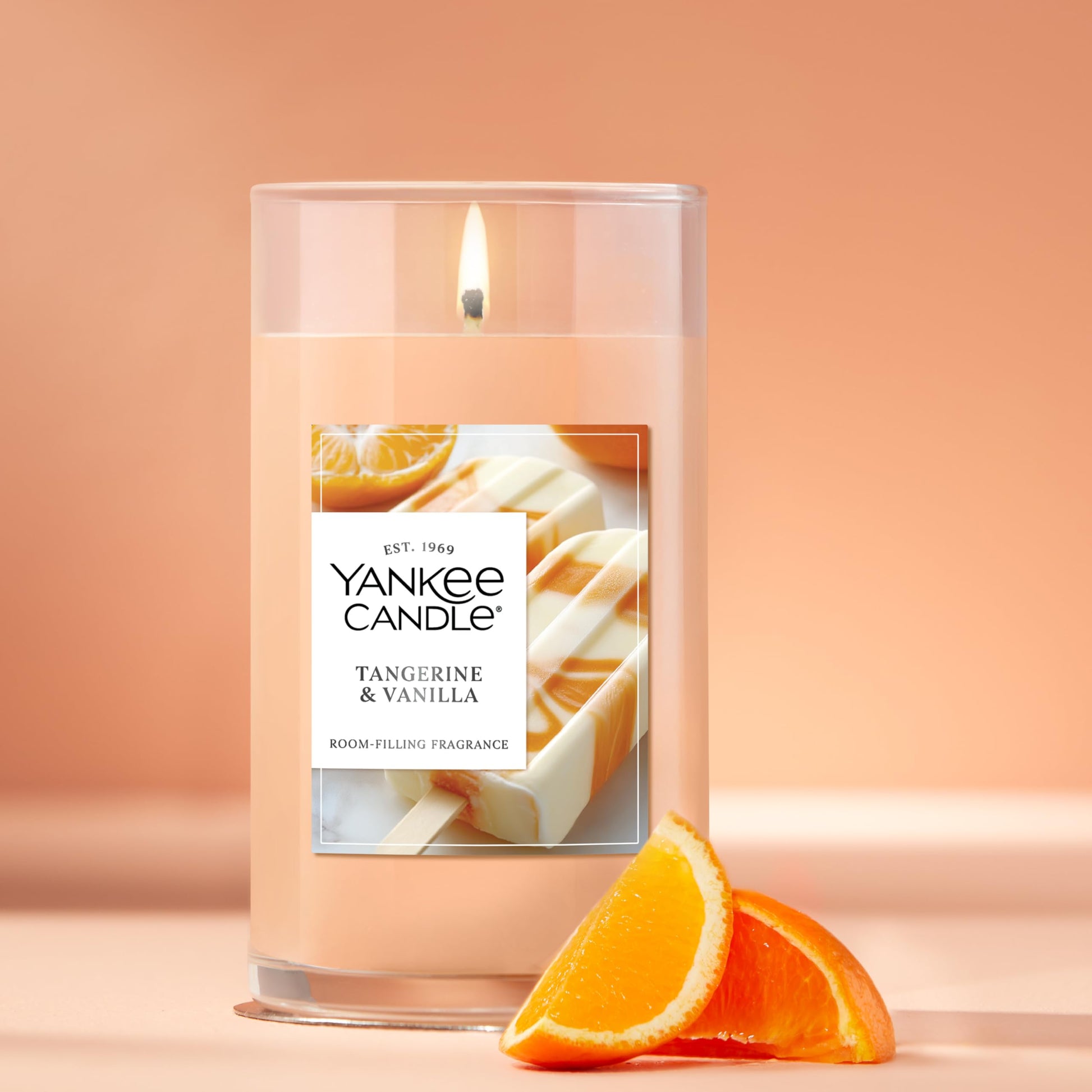 Yankee Candle Medium Pillar Scented Candle with up to 115 Hour Burn Time, Premium Plant Wax Blend for Consistent Burn, 14.25 oz Pillar Candle with Room Filling Fragrance, Tangerine & Vanilla - Medaid International