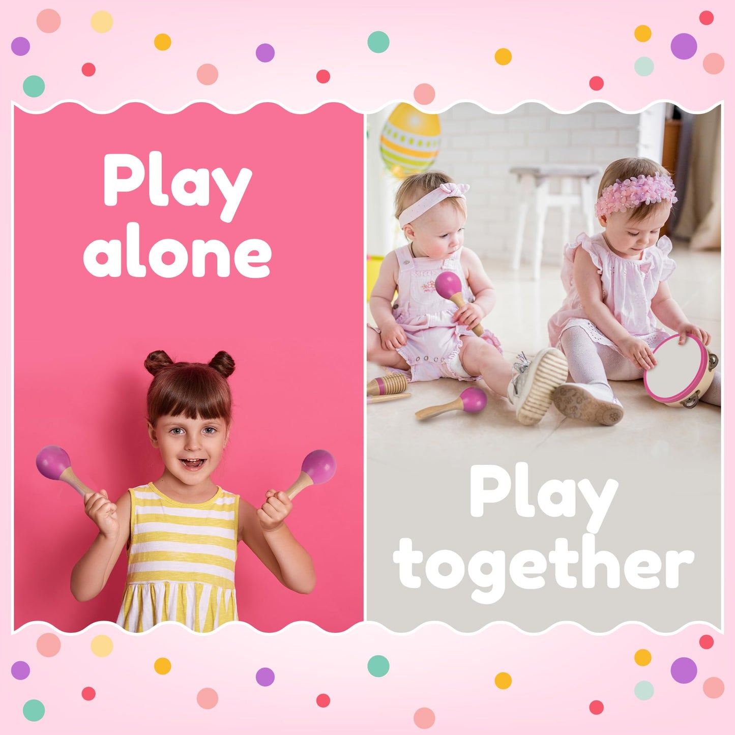 Stoie’s Wooden Music Set Pink Sensation, Montessori Musical Instruments for Toddlers 3-9 with Xylophone, Tambourine and Maracas, Educational Development and Creativity, Baby Musical Instruments - Medaid International