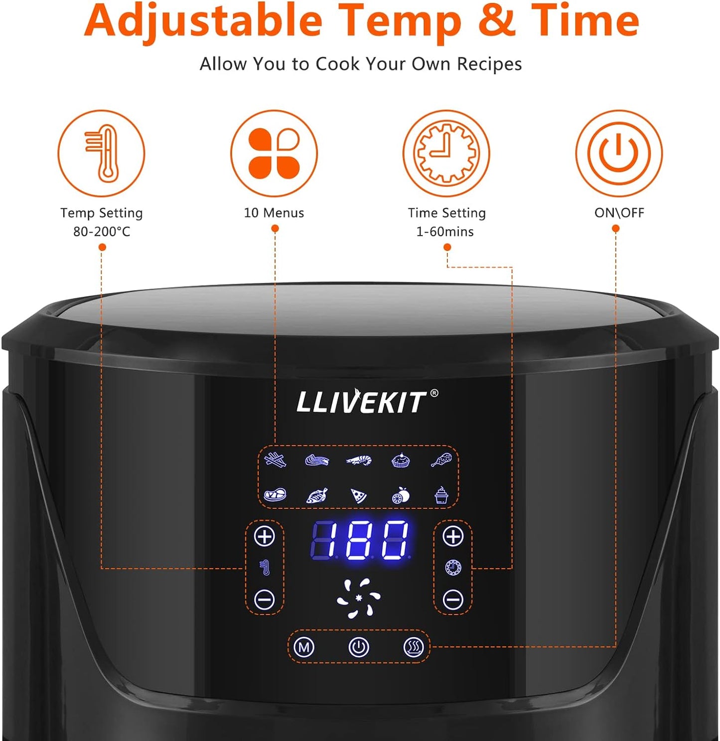 5L Air Fryer + LED Touch Screen, 1400W - Medaid International