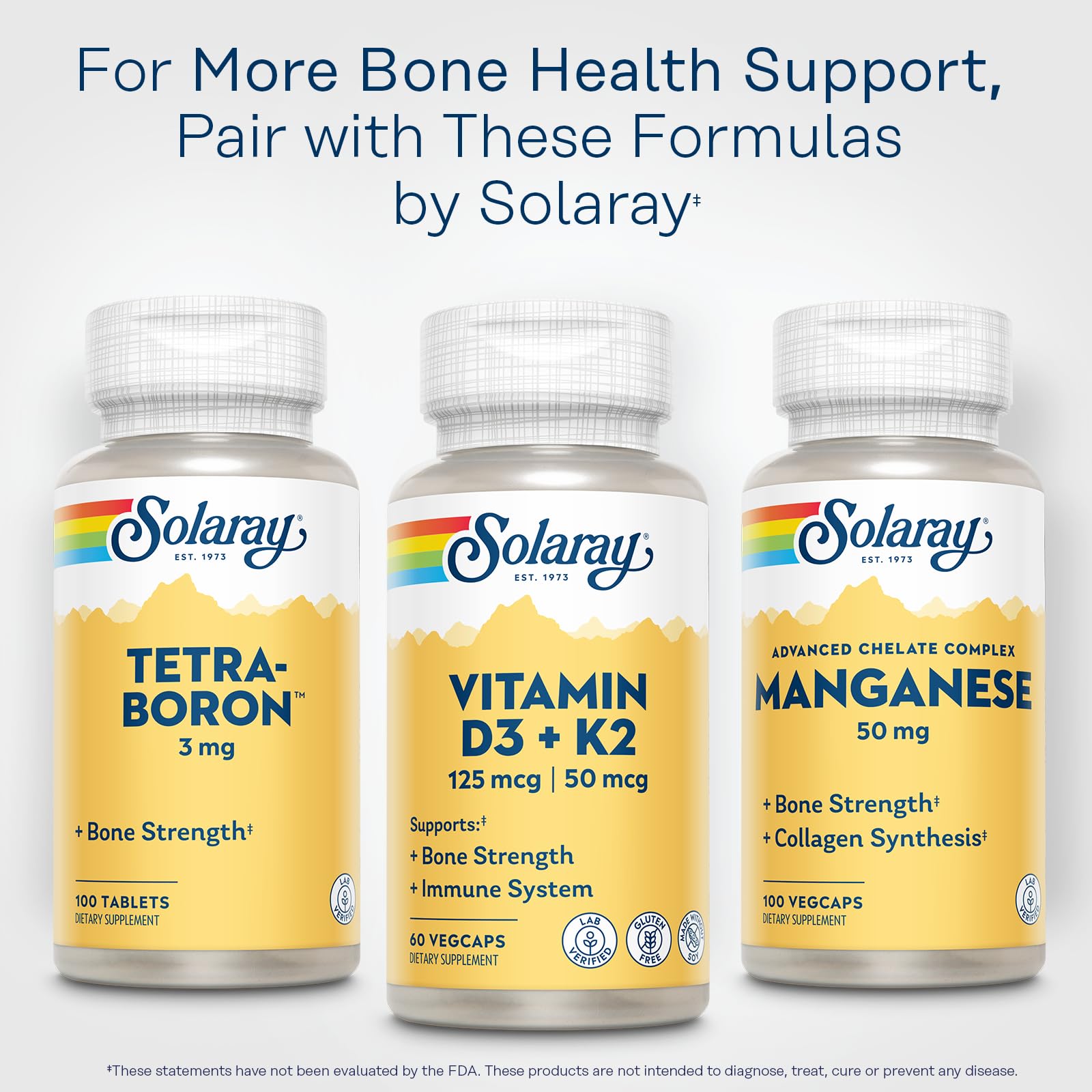 SOLARAY Vitamin D3 K2 - Bone Health and Immune Support Supplement - with 5000 IU Vitamin D as VIT D3 and 50 mcg Vitamin K2 as Menoquinone MK7, Made Without Soy, 60-Day Guarantee, 60 Serv, 60 VegCaps - Medaid International