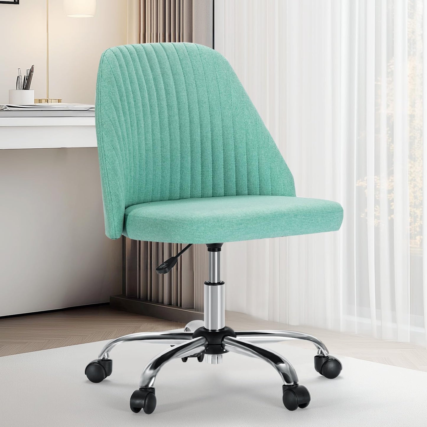 Sweetcrispy Armless Office Chair, Modern Fabric Home Office Desk Chairs with Wheels Adjustable Swivel Task Computer Vanity Seat for Small Spaces - Medaid International