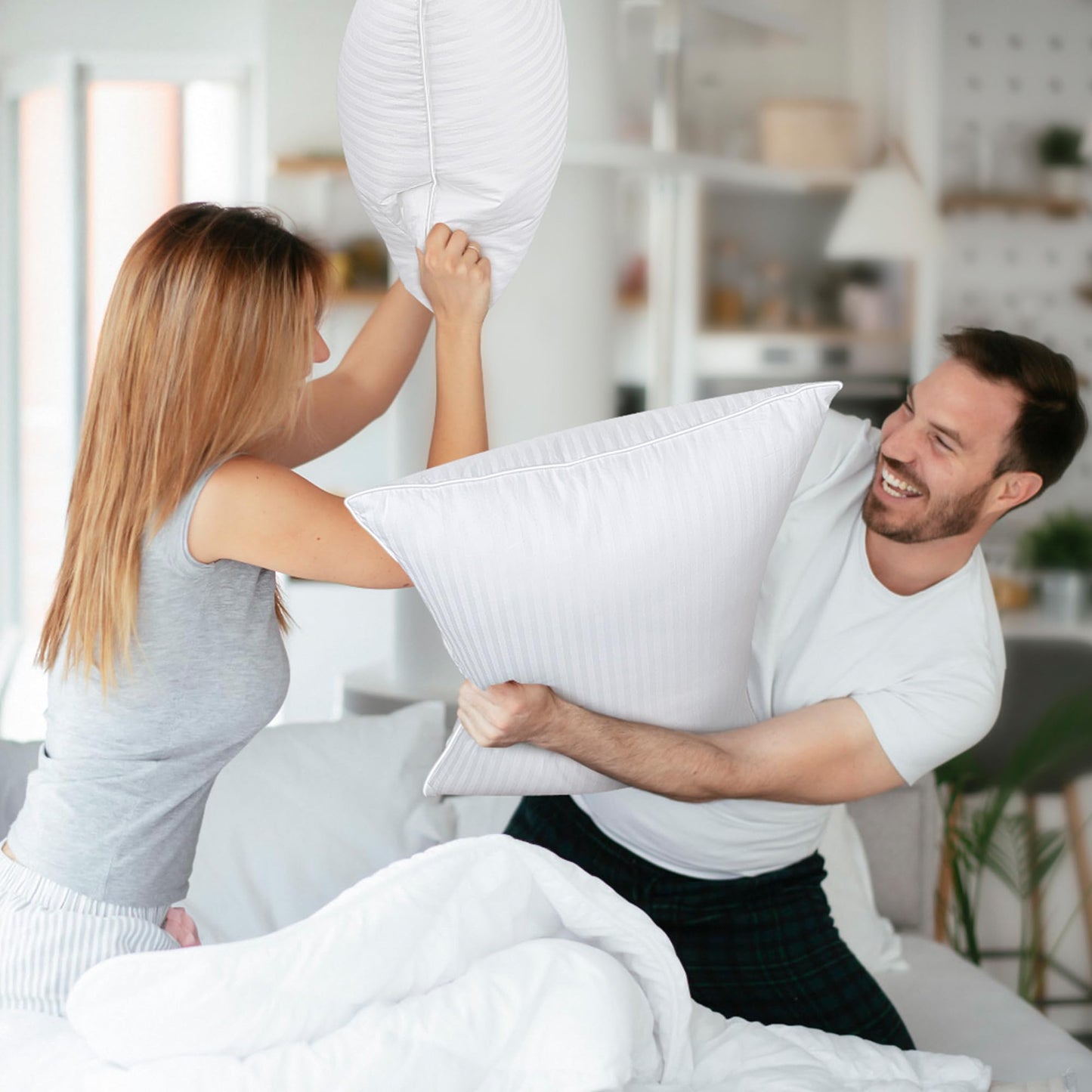 COZSINOOR Goose Feather Pillows Queen Size - Pack of 2, Hotel Down Bed Pillow for Sleeping, Soft 600 TC Cotton Cover, Fluffy Support Surround Fill Down Alternative, Softer - Medaid International