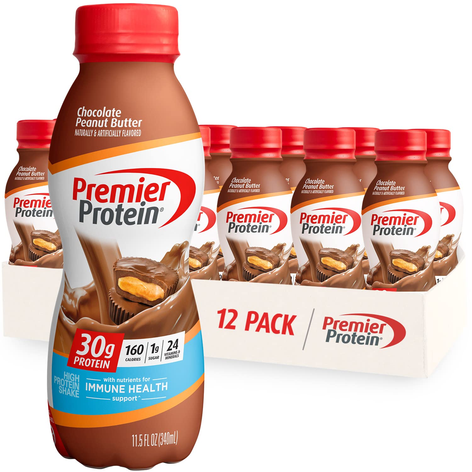 Premier Protein Shake, Chocolate Peanut Butter, 30g Protein, 1g Sugar, 24 Vitamins & Minerals, Nutrients to Support Immune Health, 11.5 Fl Oz, 12 Count - Medaid International