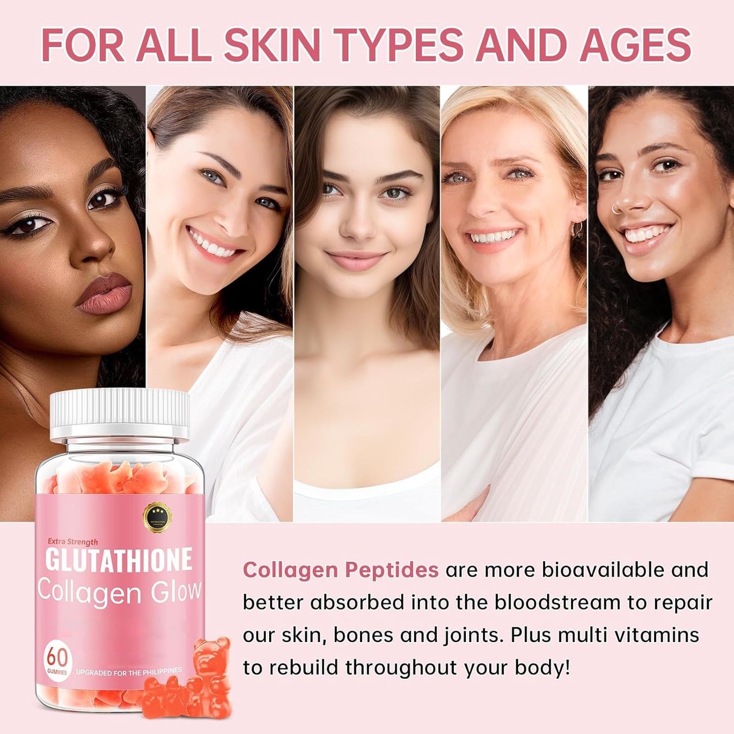 CHANGARLOAD Glutathione Collagen Glow Gummies for Women, Glutathione Collagen Glow Gummies for Dark Spot, 60/120Pcs Korean Organic Glow Beauty Collagen for Skin Care Anti-Aging (1) - Medaid International