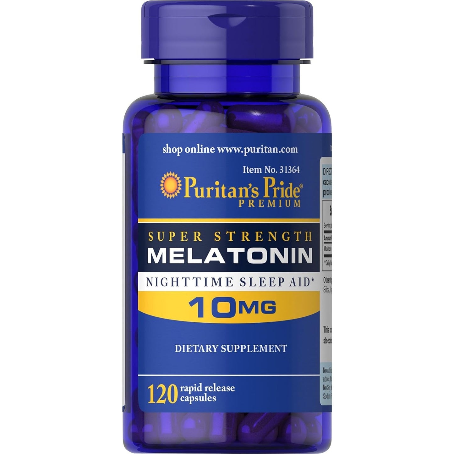 Puritan's Pride Rapid Release Melatonin 10Mg Capsule, Supports Sound Sleep, 120 Count, (Package May Vary) - Medaid International