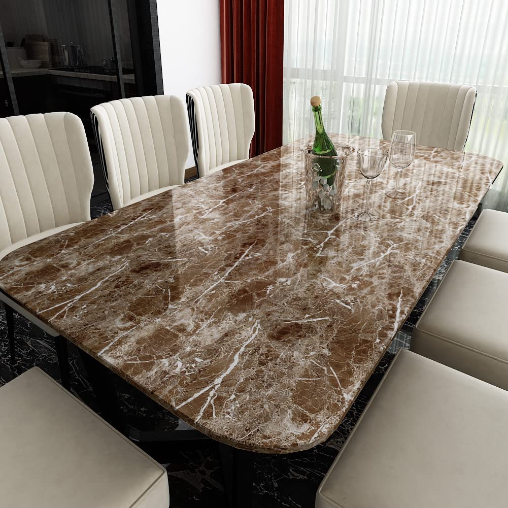 Livelynine Counter Top Covers Peel and Stick Brown Marble Contact Paper for Countertops Waterproof Wallpaper Kitchen Countertop Laminate Sheets Table Desk Cover Marble Vinyl Wrap Bathroom 15.8x78.8 - Medaid International