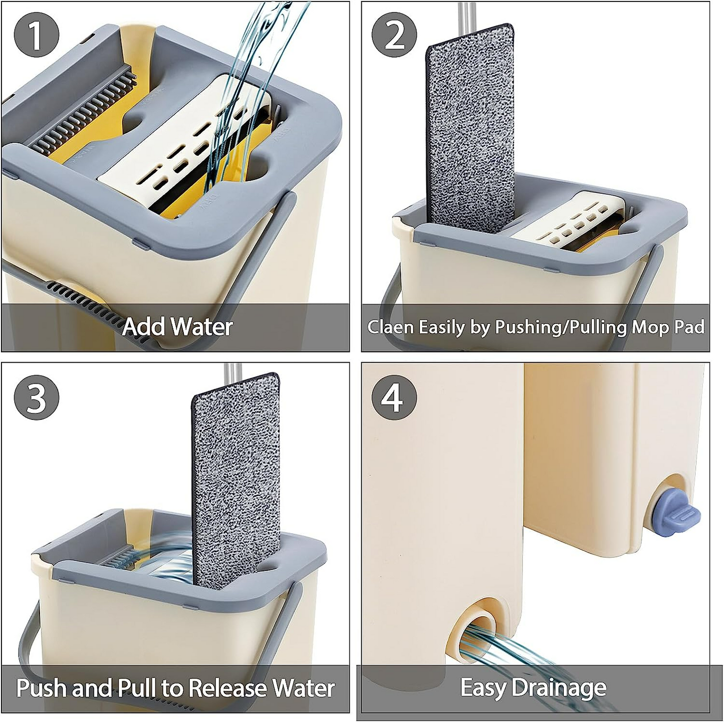 Household Cleaning Tool Wet Dry Hand-Free Mop Bucket Set With Plastic Basket Cloth Material - Medaid International