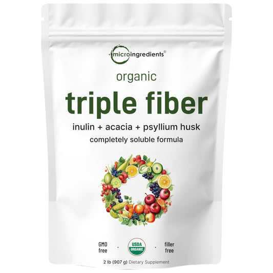 Micro Ingredients Organic Triple Fiber Powder, 2lb | Natural Prebiotic to Support Digestive & Gut Health | Soluble, Easily Digestible | Unflavored, Vegan - Medaid International