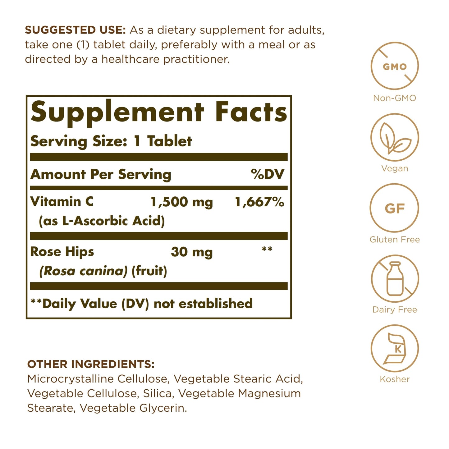 Solgar Vitamin C 1500 mg with Rose HIPS, 90 Tablets - Antioxidant & Immune Support - Overall Health - Supports Healthy Skin & Joints - Non-GMO, Vegan, Gluten Free, Dairy Free, Kosher - 90 Servings - Medaid International