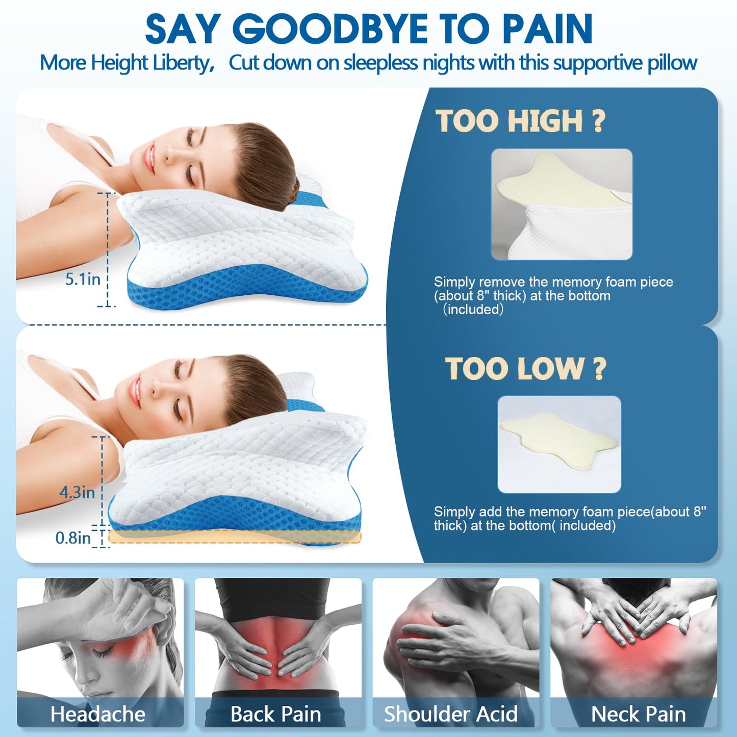 CHxxy Memory Foam Pillows, Cervical Pillow for Neck and Shoulder Pain Relief, Ergonomic Contour Bed Pillow, Soft for Side Sleep Stomach Sleeping and Back Sleeper - Medaid International