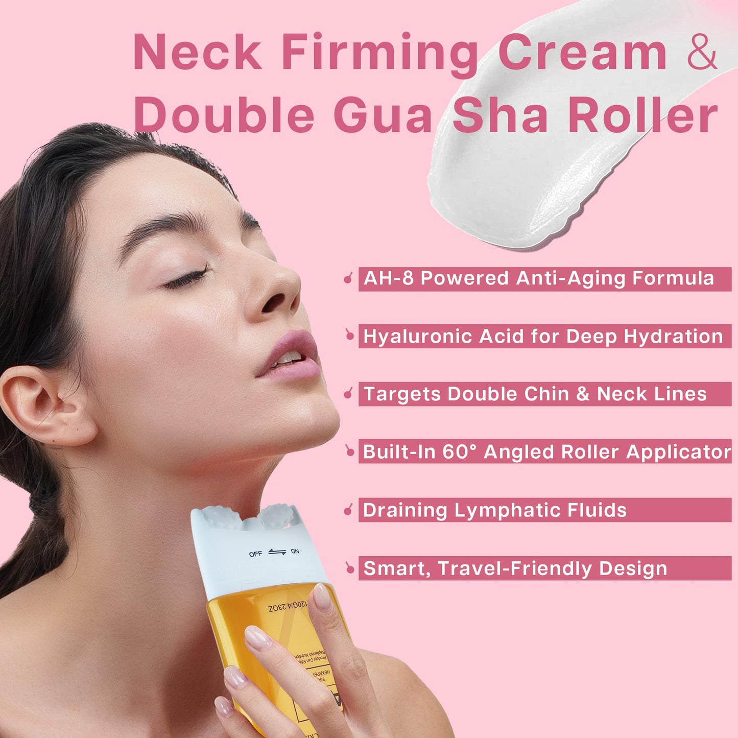 VRAIKO AH-8 Neck Firming Cream, 2-In-1 Gua Sha Neck Cream Roller with AH8 & Ceramide NP, Nourish Hydrate Double Chin Cream for Face Lift, Jawline & Sagging Skin (1PC) - Medaid International