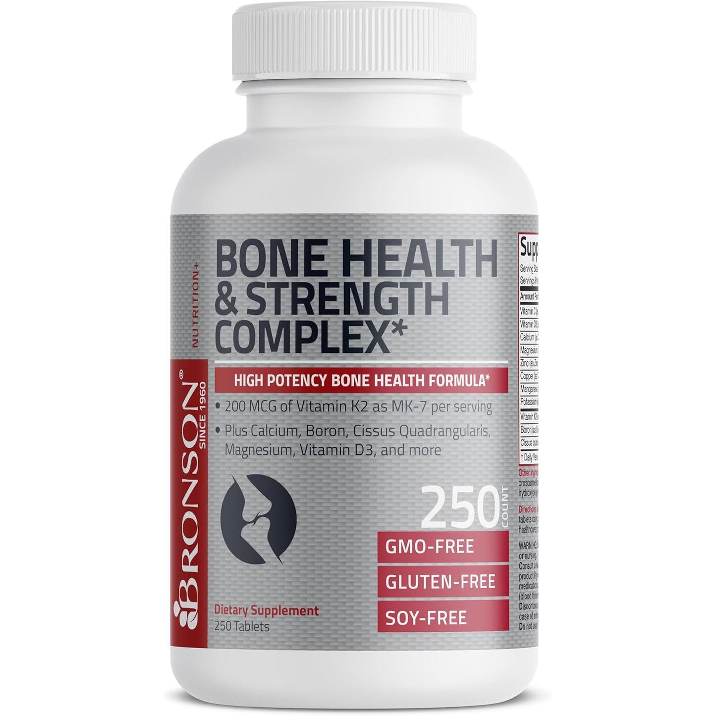 Bronson Bone Health & Strength Complex* High Potency Formula 200 MCG of Vitamin K2 as MK7, Plus Calcium, Boron, Cissus Quadrangularis, Magnesium, Vitamin D3, and More - Non-GMO, 60 Tablets - Medaid International