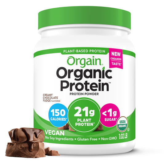 Orgain Organic Vegan Protein Powder, Creamy Chocolate Fudge - 21g Plant Protein, 7g Prebiotic Fiber, Low Net Carb, No Lactose Ingredients, No Added Sugar, Non-GMO, For Shakes & Smoothies, 1.02 lb - Medaid International