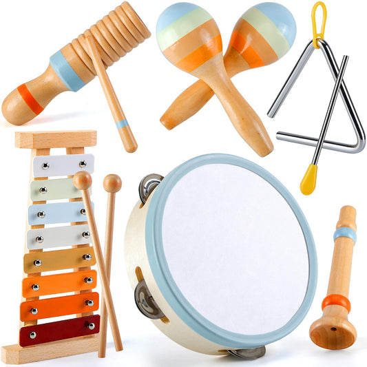 Baby Musical Instruments - Montessori Musical Toys for Toddlers 1-3, Wooden Percussion Instruments Set, Neutral Colors Modern Boho Music Toys for 1 Year Old, Kids Preschool Educational Birthday Gifts - Medaid International